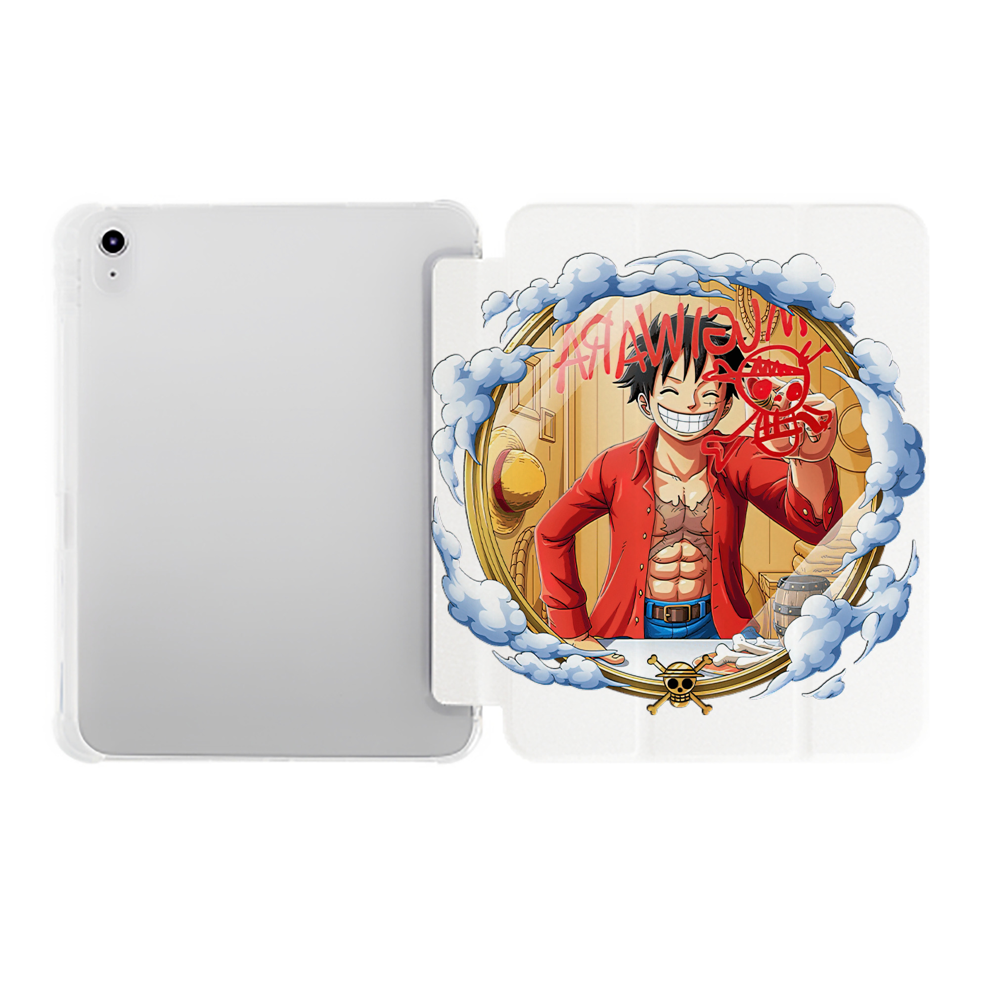 （画像用） ワンピース モンキー・D・ルフィ ONE PIECE Monkey D. Luffy IPad ケース ペン収納付き 三つ折りスタンド PUレザー×シリコン 対応機種9.5/10.5/10.9インチ